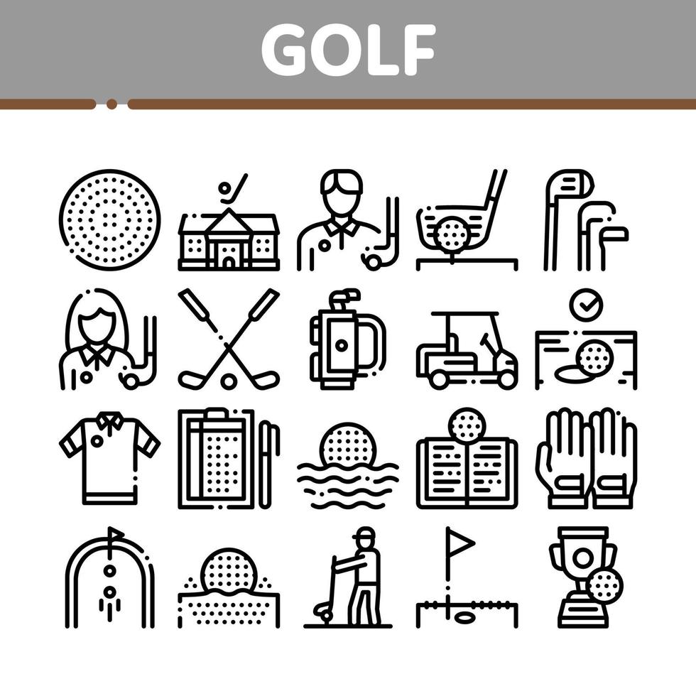 conjunto de iconos de colección de equipos de juego de golf vector