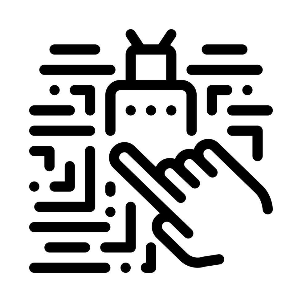 Hand Touch Chip Icon Vector Outline Illustration