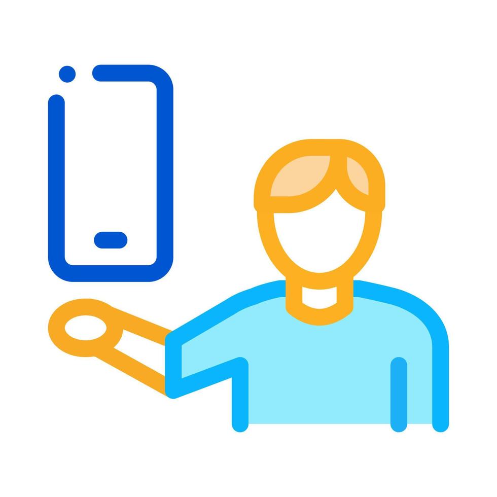 Man Hold Phone Icon Vector Outline Illustration