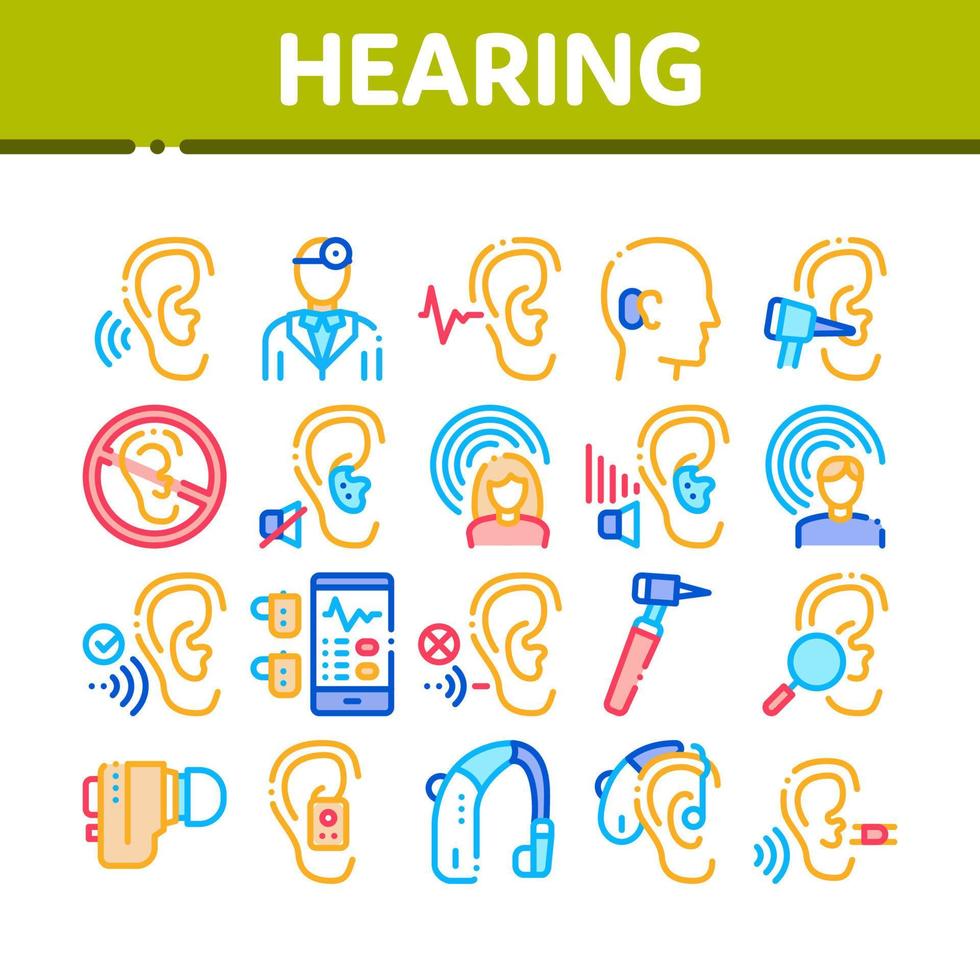Hearing Human Sense Collection Icons Set Vector