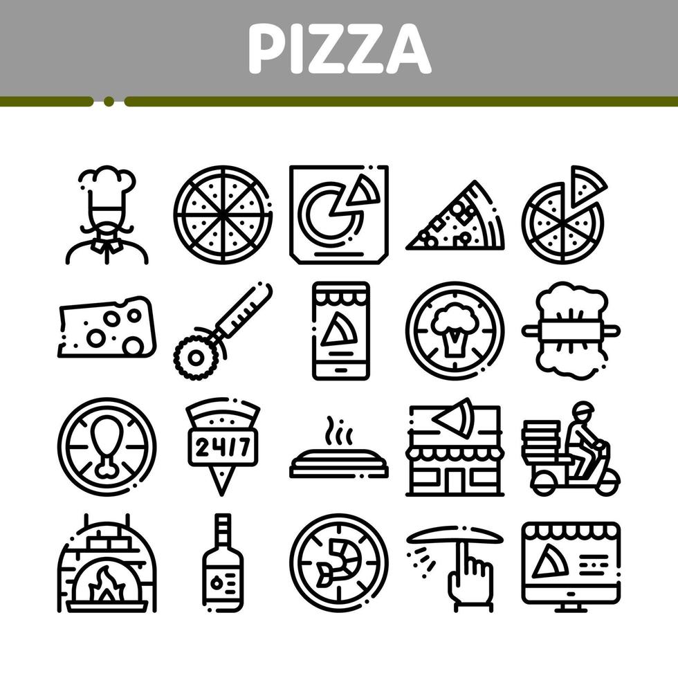 pizza deliciosa comida colección iconos conjunto vector