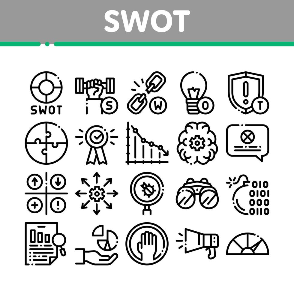 Swot Analysis Strategy Collection Icons Set Vector