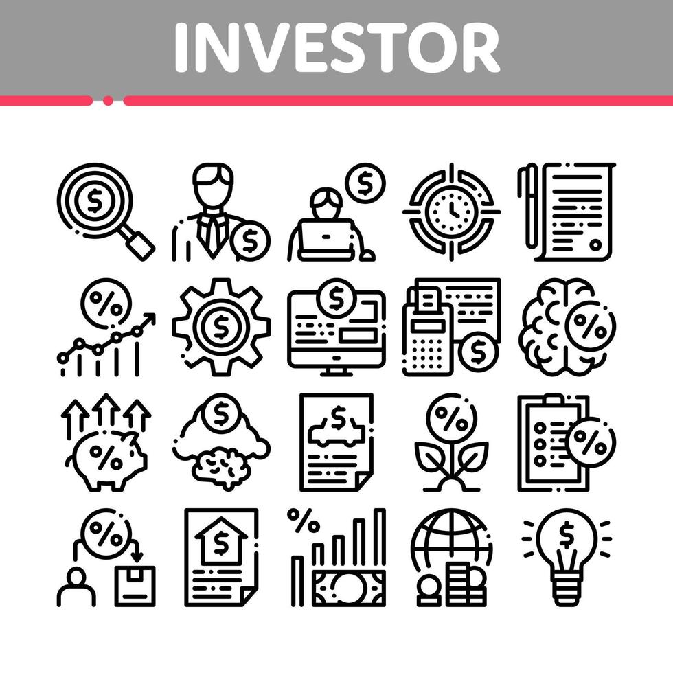 conjunto de iconos de colección financiera de inversores vector