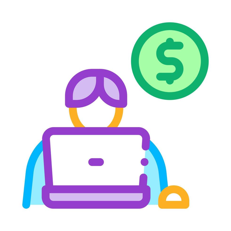Man Laptop Coin Icon Vector Outline Illustration
