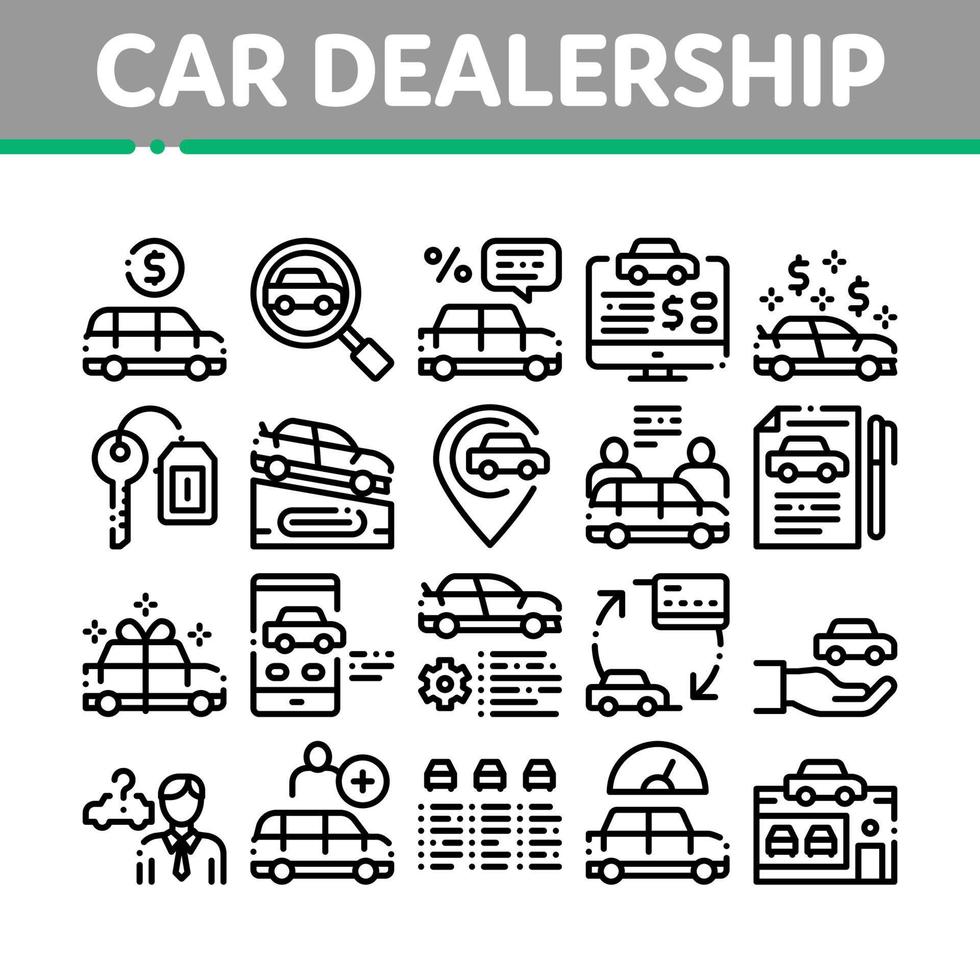 conjunto de iconos de colección de tienda de concesionario de automóviles vector