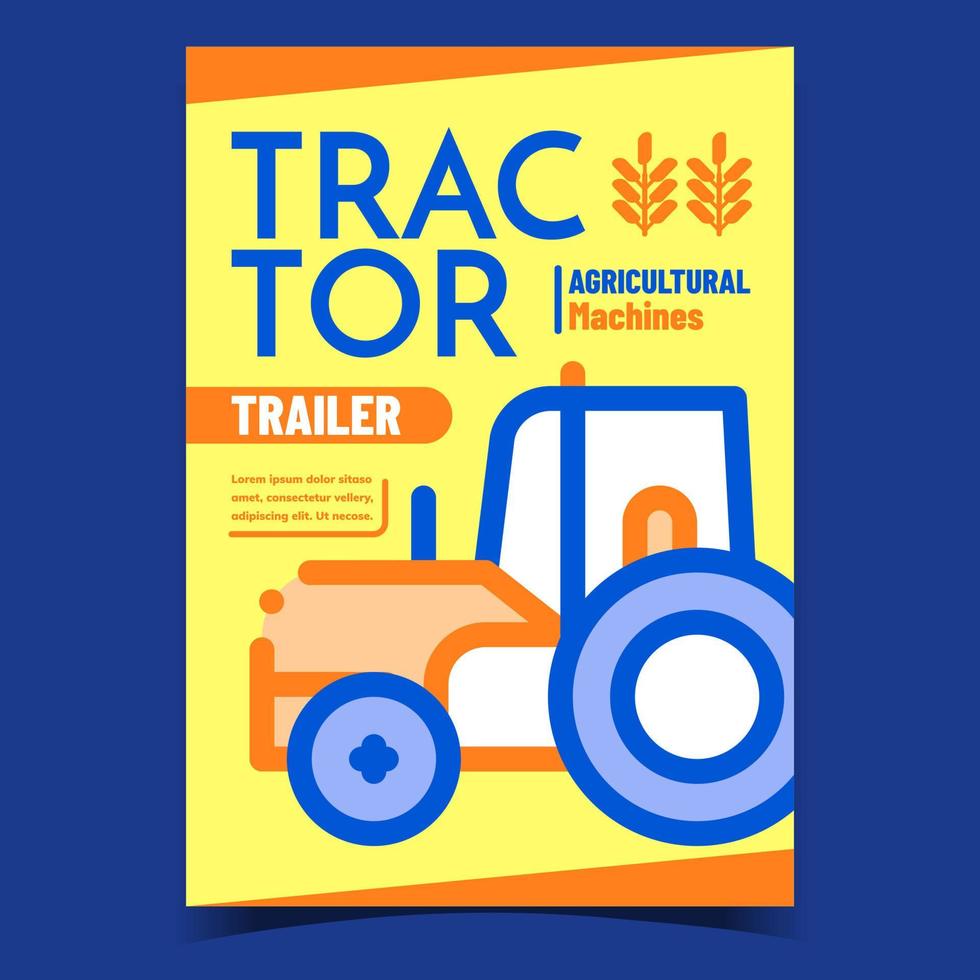 vector de cartel de promoción de máquina agrícola de tractor