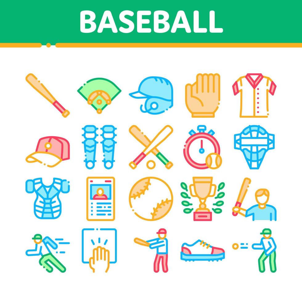 Baseball Game Tools Collection Icons Set Vector