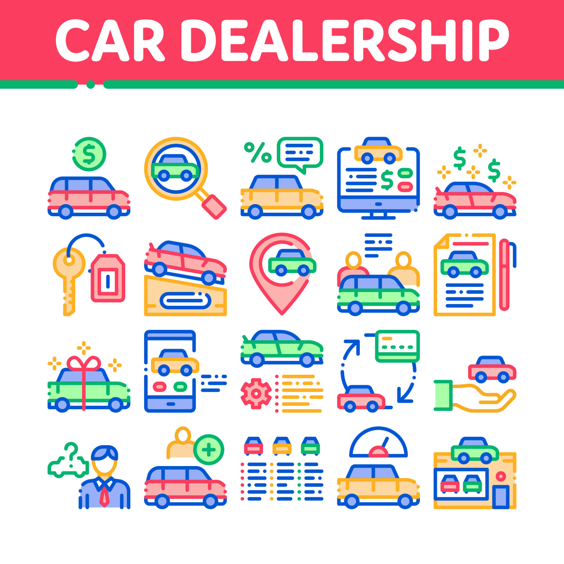 Car Dealership Shop Collection Icons Set Vector 17605238 Vector Art At Car Dealership Shop Collection Icons Set Vector 17605238 Vector Art At