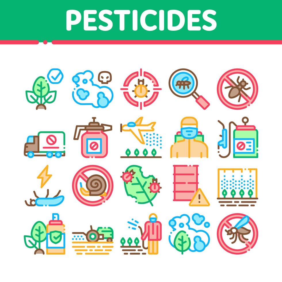 Pesticides Chemical Collection Icons Set Vector