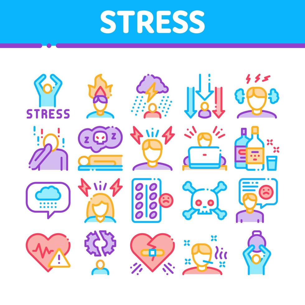 Stress And Depression Collection Icons Set Vector