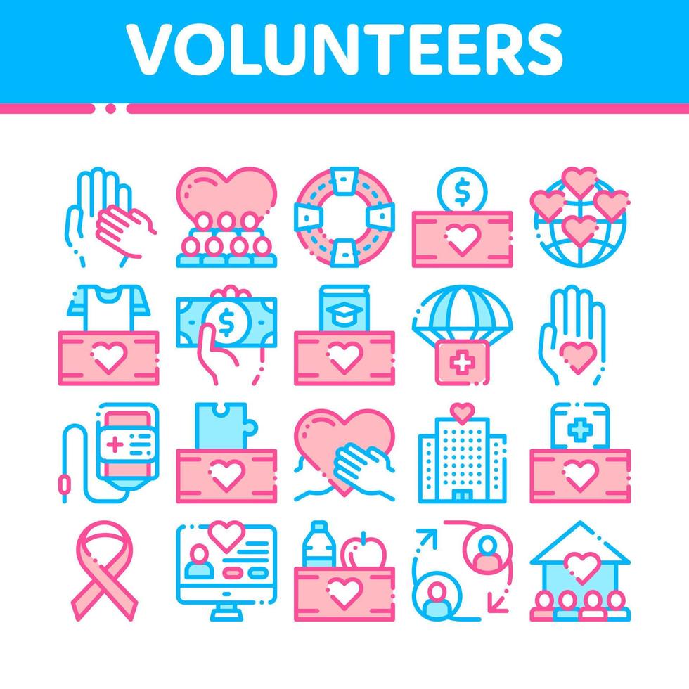 Volunteers Support Vector Thin Line Icons Set