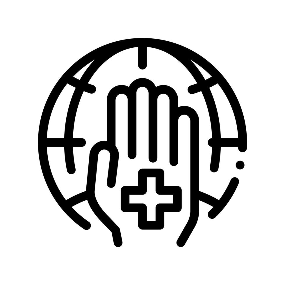 Cross On Hand Palm Planet Vector Thin Line Icon