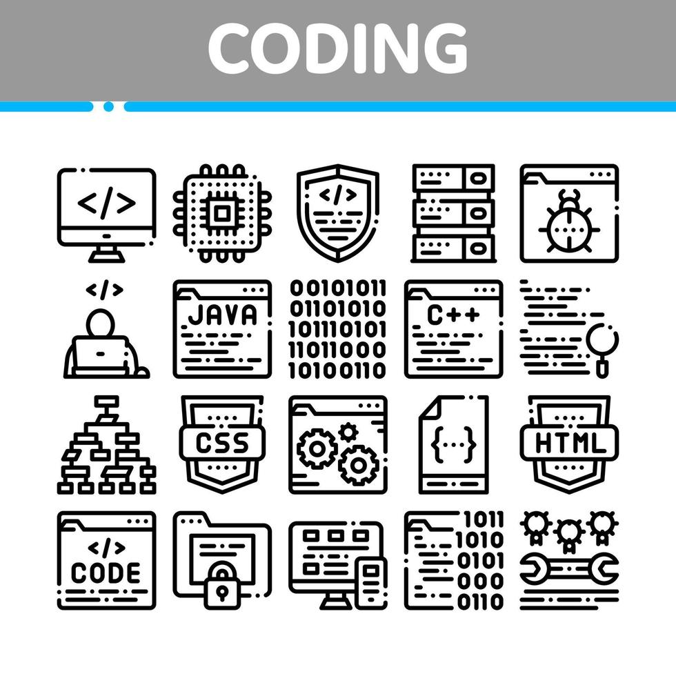 Coding System Vector Thin Line Icons Set