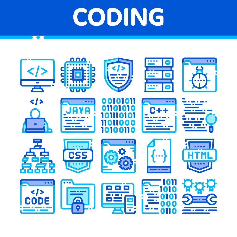 Coding System Vector Thin Line Icons Set