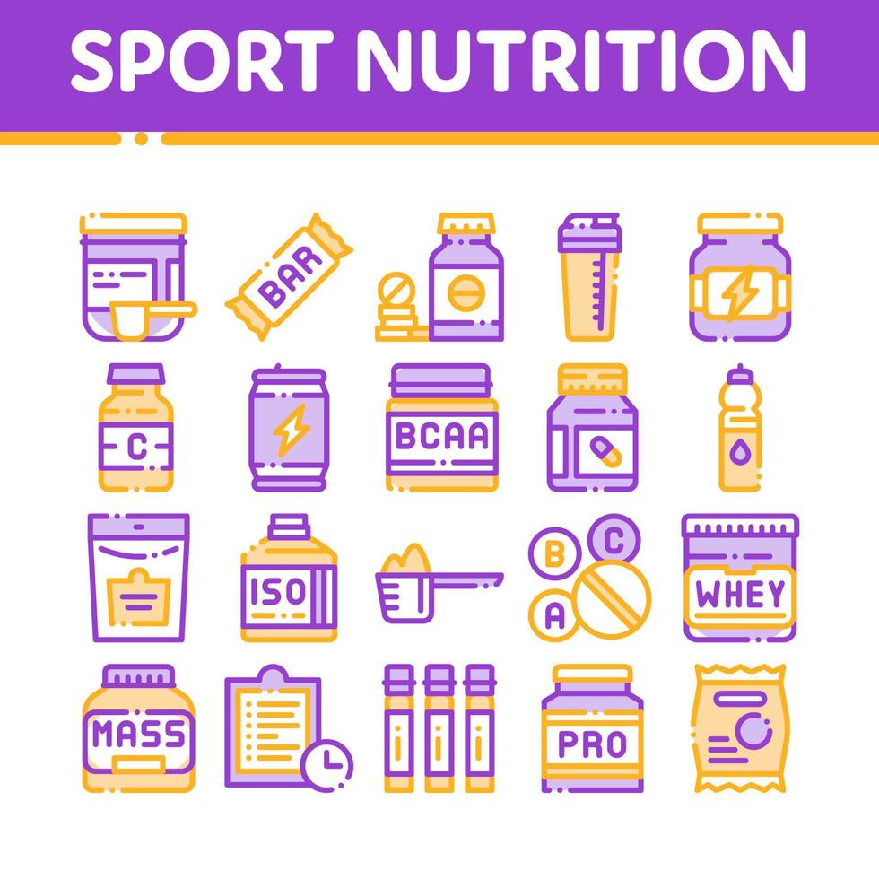 conjunto de iconos de línea delgada de vector de células de nutrición deportiva