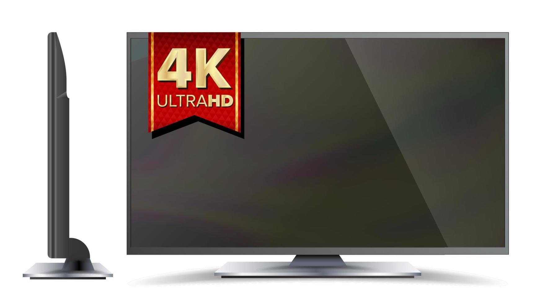 Pantalla vectorial de televisión de 4k. formato de resolución ultra hd. moderno concepto de plasma de televisión ancha digital lcd. ilustración aislada vector