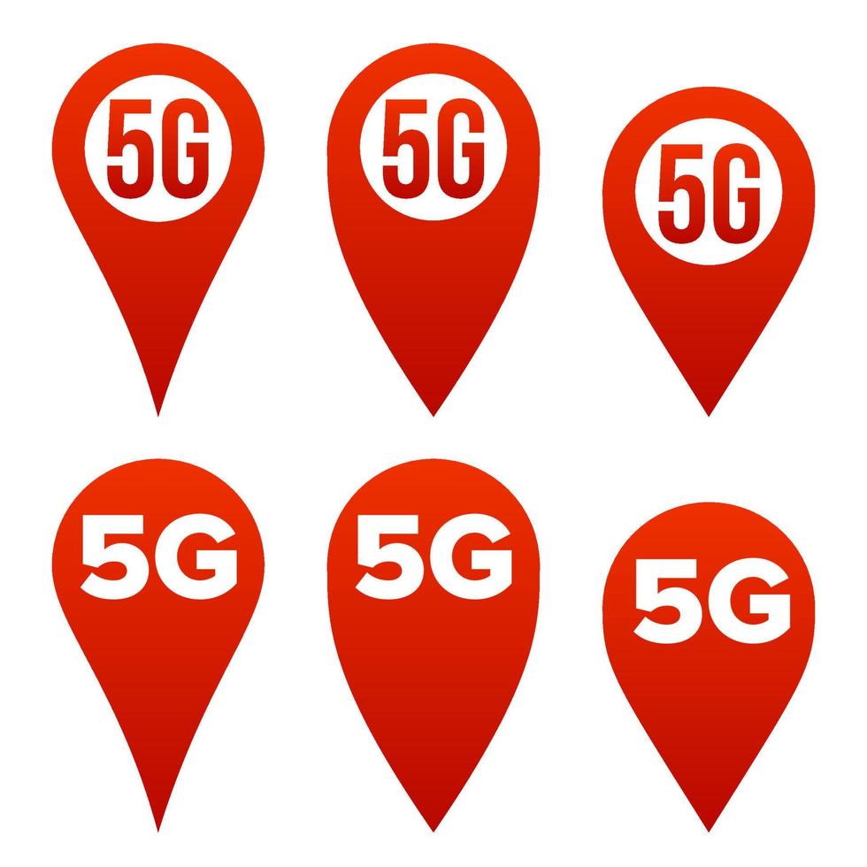 Vector de conjunto de signos de puntero 5g. icono rojo estándar de conexión a internet wi-fi. señal de velocidad tecnología futura de la red inalámbrica de internet. ilustración aislada