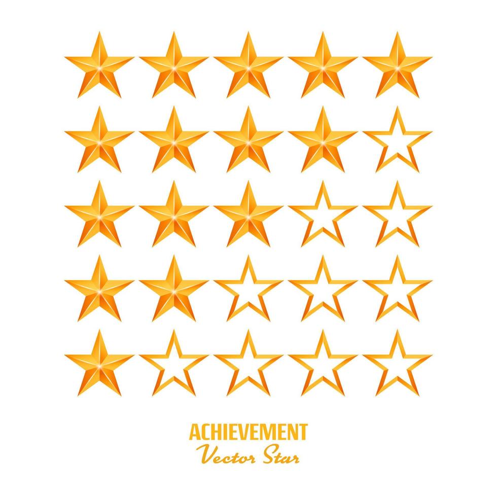 Achievement Vector Stars. For Game And Review Rating. Like Symbol, Succes Sign, Classify Concept, Realistic Element. Isolated On White