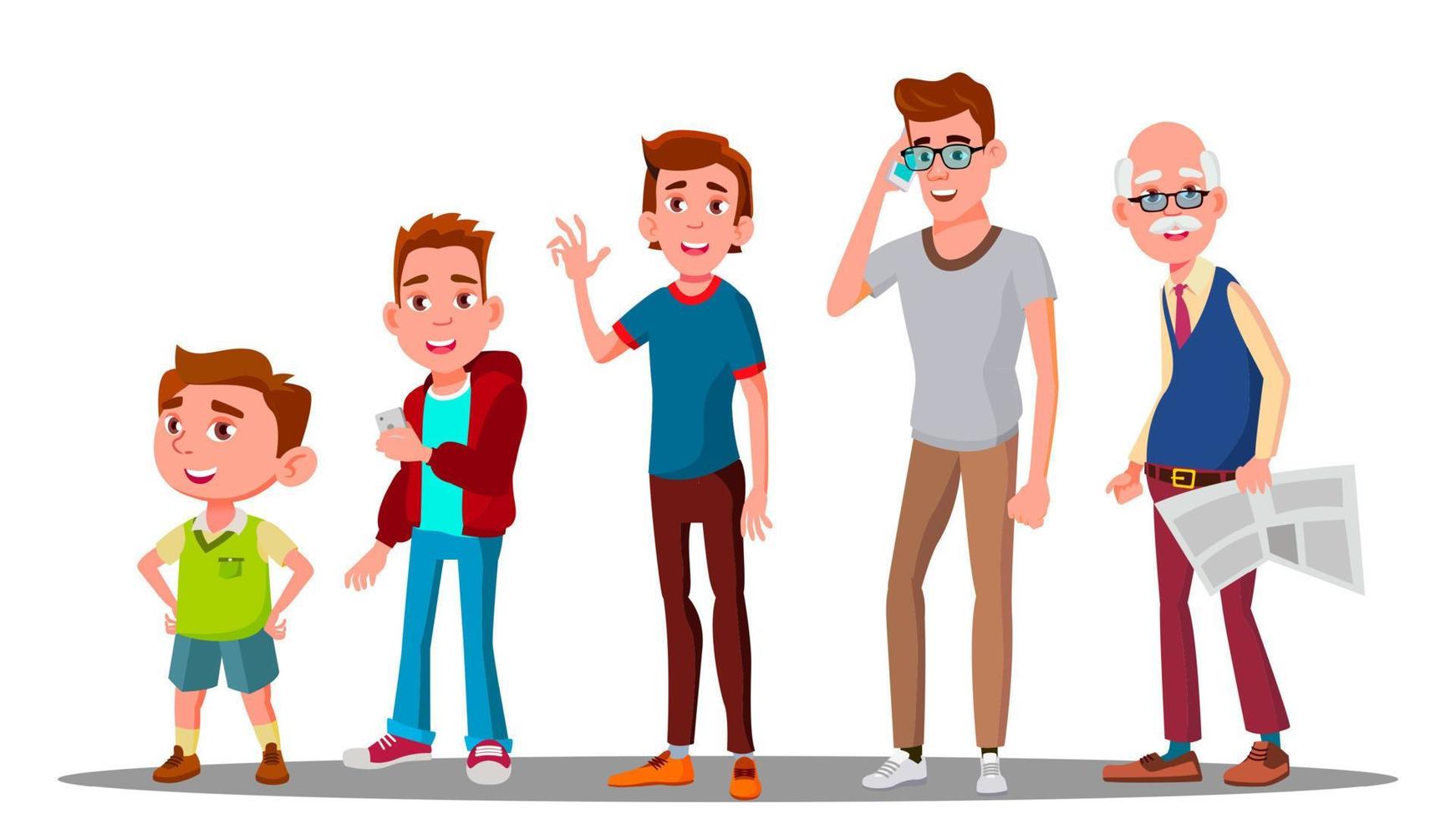 Caucasian Generation Male Vector. Grandfather, Father, Son, Grandson, Baby Vector. Isolated Illustration - Vector