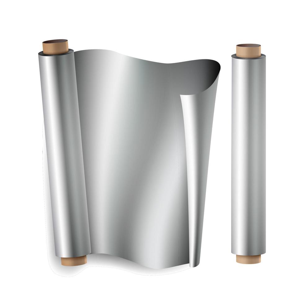 Metal Foil Paper Roll Vector. Close Up Top View. Opened And Closed. Realistic Illustration Isolated On White vector