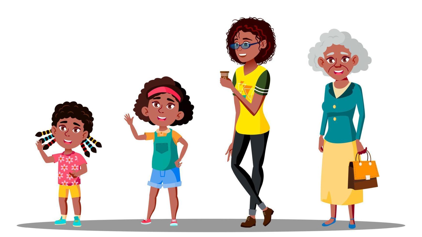 vector de conjunto femenino de generación afroamericana. abuela, madre, hija, nieta, bebé. vector. ilustración aislada