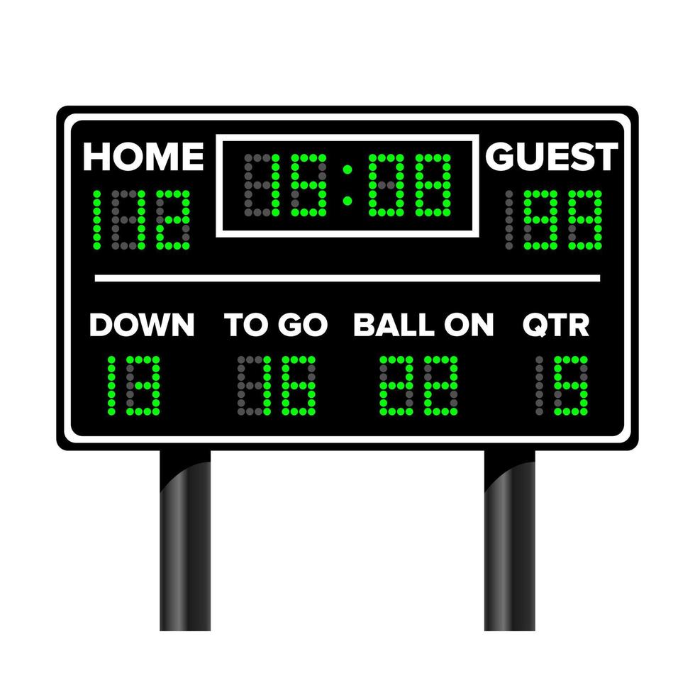 American Football Scoreboard. Sport Game Score. Digital LED Dots. Vector Illustration. Time, Guest, Home.