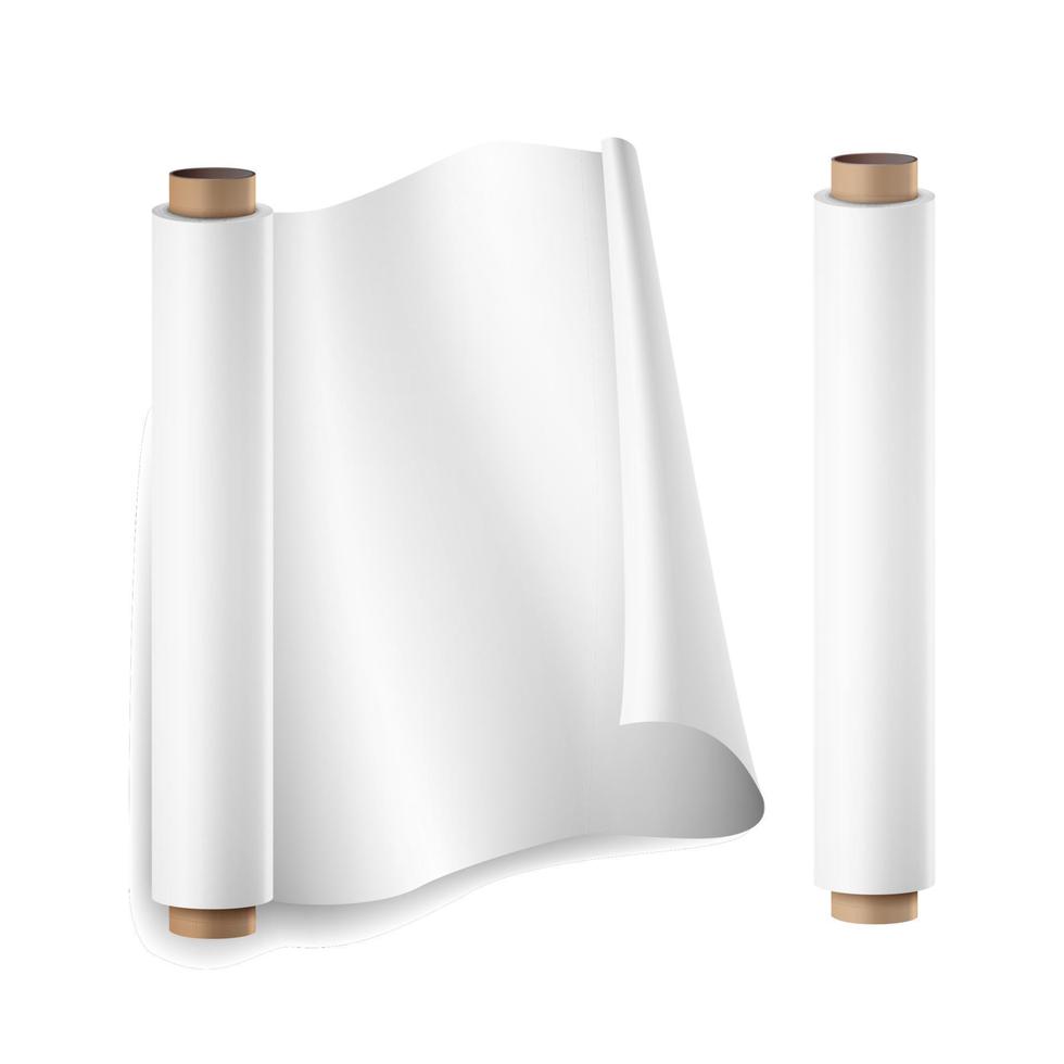 Baking Paper Roll Vector. Close Up Top View. Opened And Closed. Parchment For Baking Culinary. Realistic Illustration Isolated On White vector
