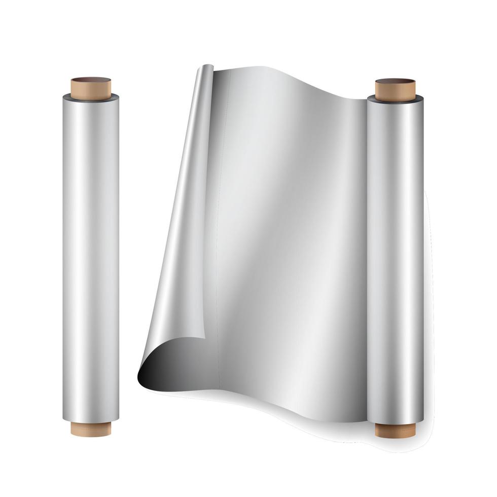 Aluminium Foil Roll Vector. Close Up Top View. Opened And Closed. Realistic Illustration Isolated On White vector