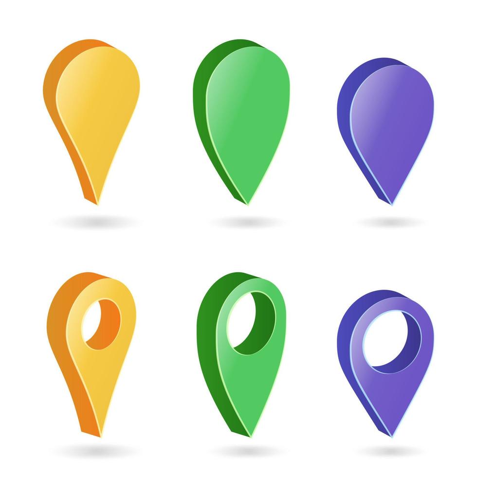 vector de puntero de mapa 3d. colorido conjunto de punteros redondos de mapas modernos. icono del navegador aislado sobre fondo blanco con sombra suave