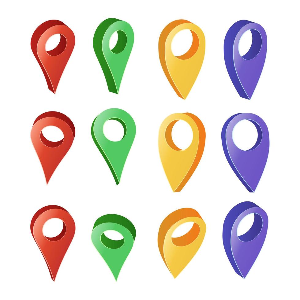 3d Map Pointer Vector. Colorful Set of Modern Map Round Pointers. Navigator Icon Isolated On White Background With Soft Shadow vector