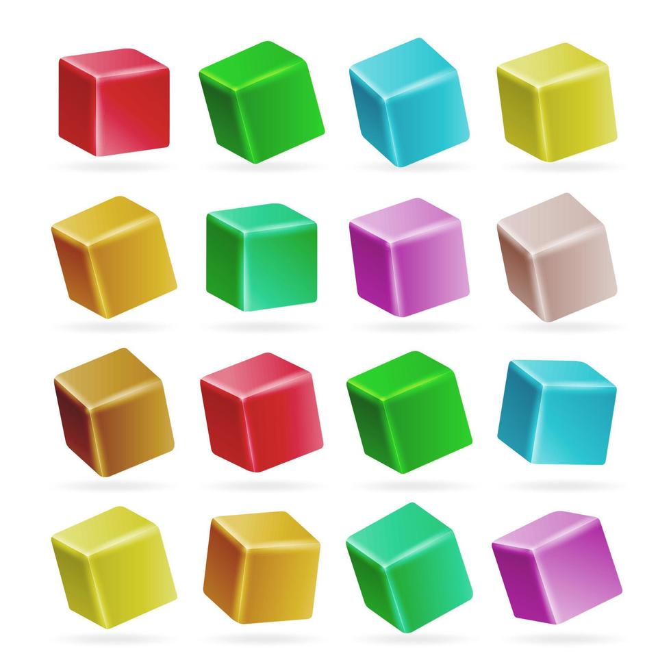 colorido cubo 3d set vector. perspectiva modelos vacíos de un cubo aislado en blanco. jugando juguetes de niño vector