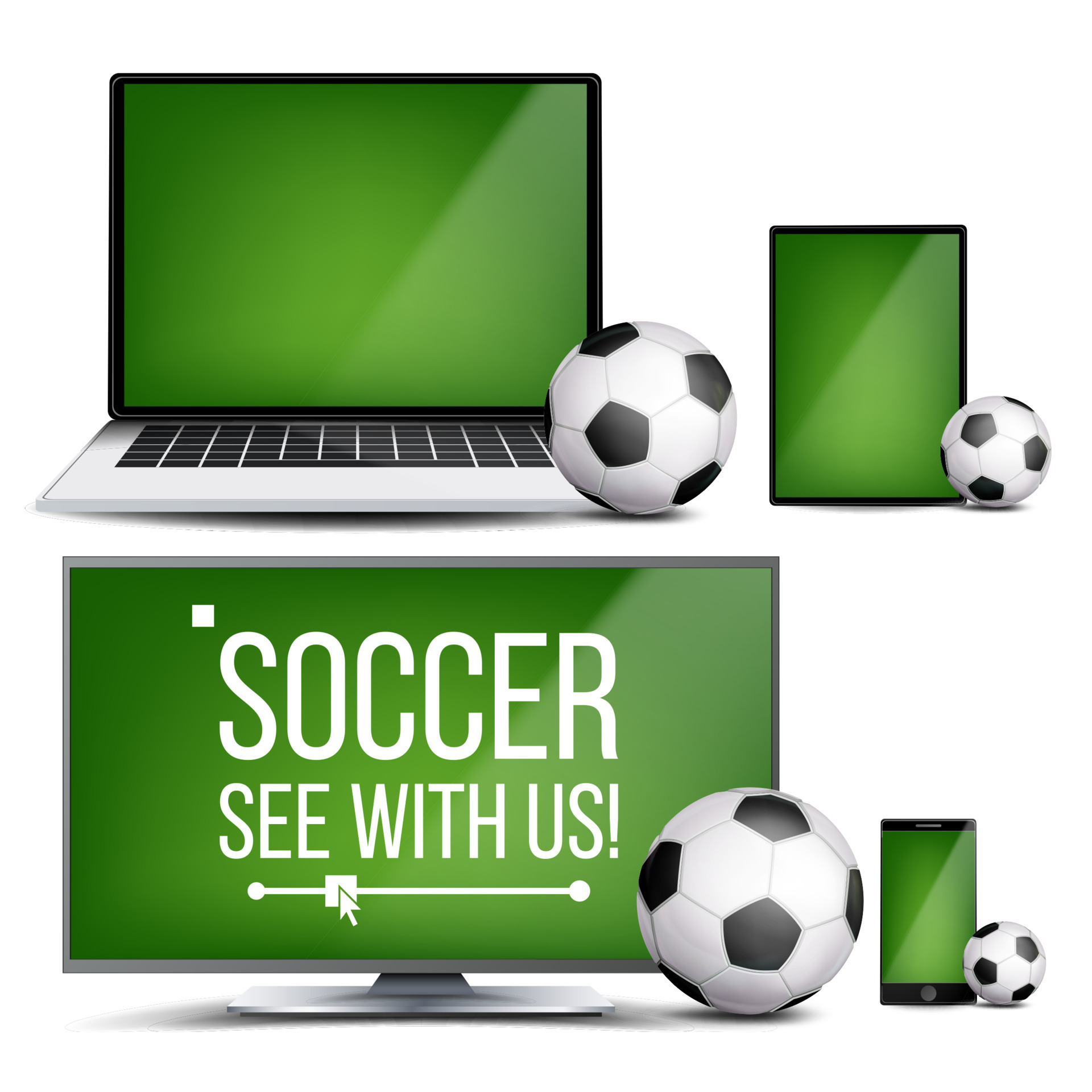 Soccer Application Vector. Field, Soccer Ball. Online Stream, Bookmaker, Sport Game App. Banner Design Element. Live Match