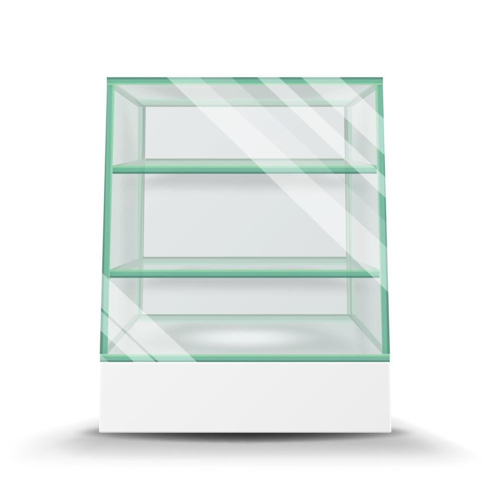 Empty Glass Cabinet Isolated On Transparent Background. Advertising Stand Glass Vector. 3d Empty Glass Showcase For Exhibit And Products vector