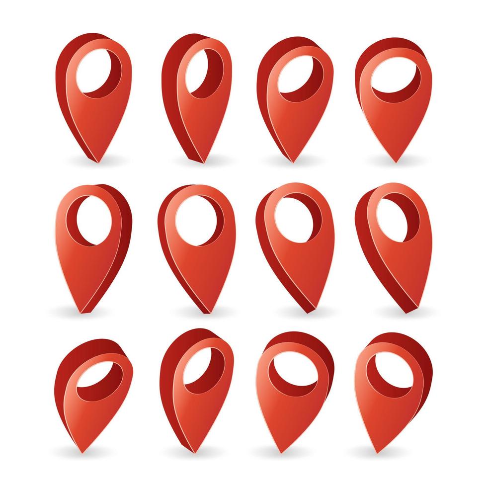 3d Map Pointer Vector. Set Red Navigator Symbol Isolated On White Background With Soft Shadow. GPS Location Symbol, Navigators Sign vector