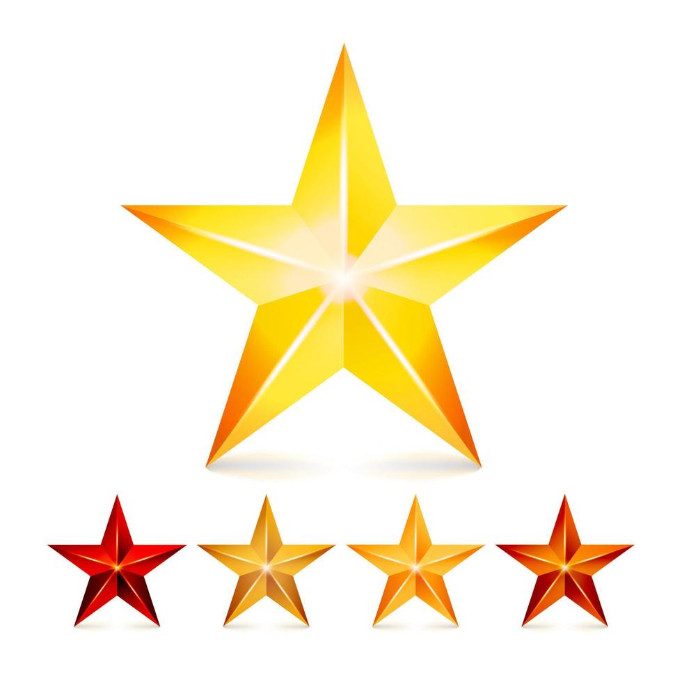 Achievement Vector Star Set. Decoration Realistic Symbols. 3d Shine Icon Isolated On White Background.