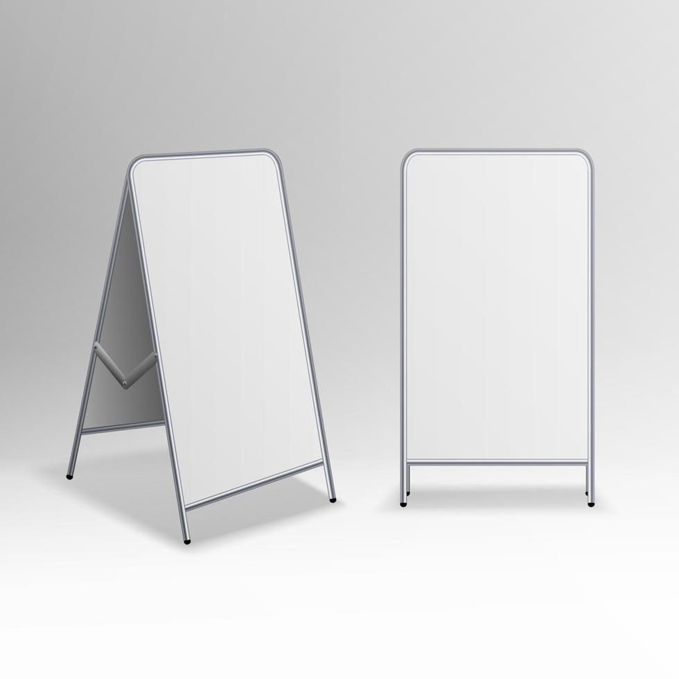Metal Empty Blank Advertising Street Handheld Sandwich Stands Sidewalk Signs Isolated on White Background Vector. vector