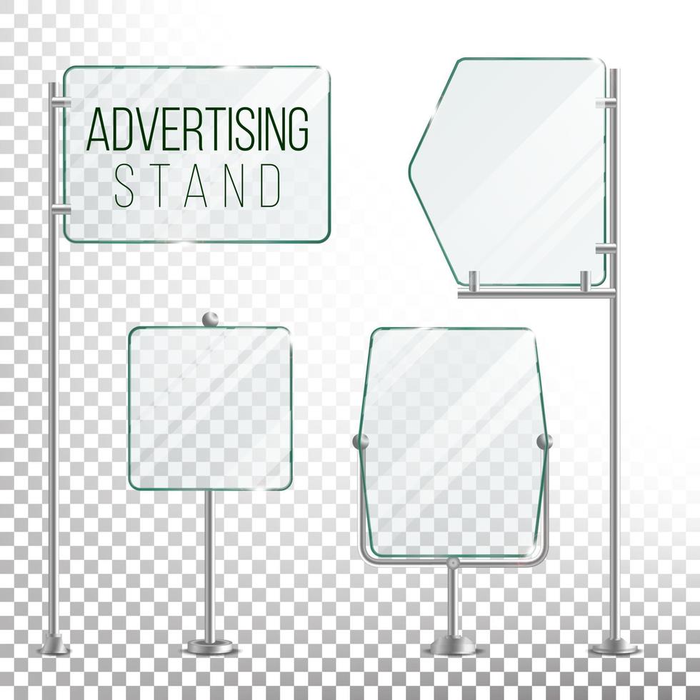 Glass Screen Banner Set Vector. Empty Advertising Display For Your Business. Vector Illustration