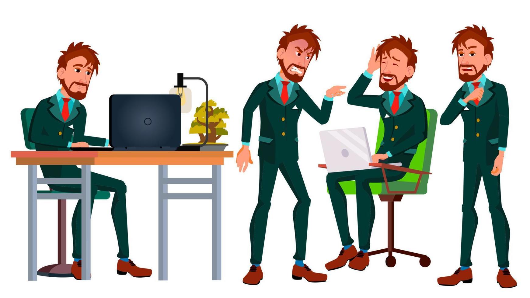 Office Worker Vector. Business Human. Poses. Smiling Manager, Servant, Workman, Officer. Flat Character Illustration vector