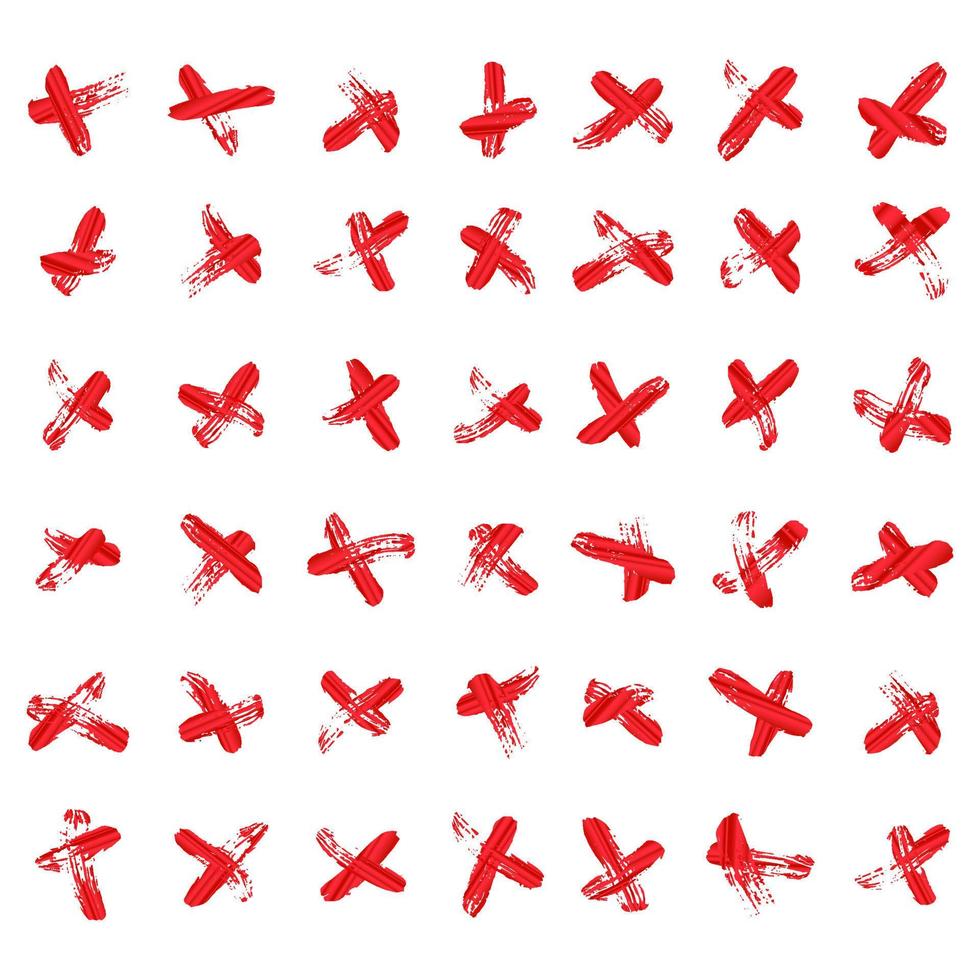 X Red Marks Set Vector. X Cross Sign. Crossed Vector Brush Strokes Isolated Illustration.