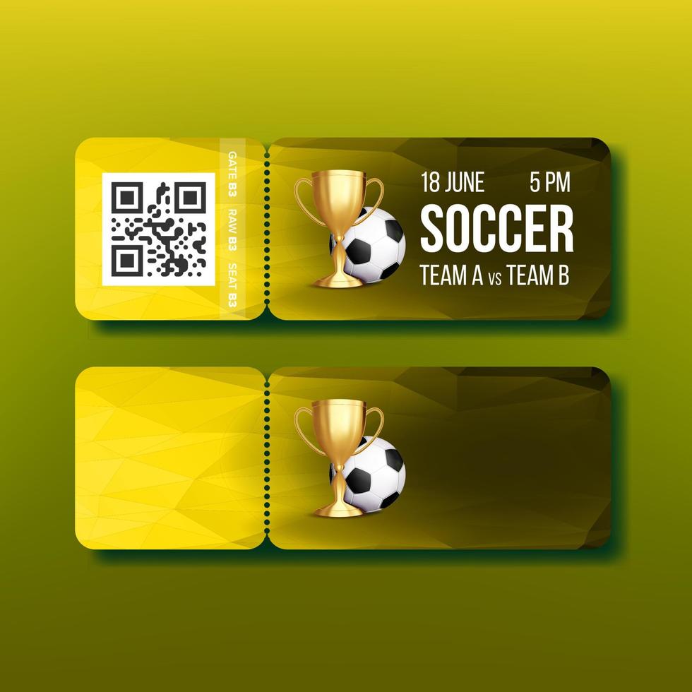 Ticket With Tear-off Coupon On Soccer Match Vector