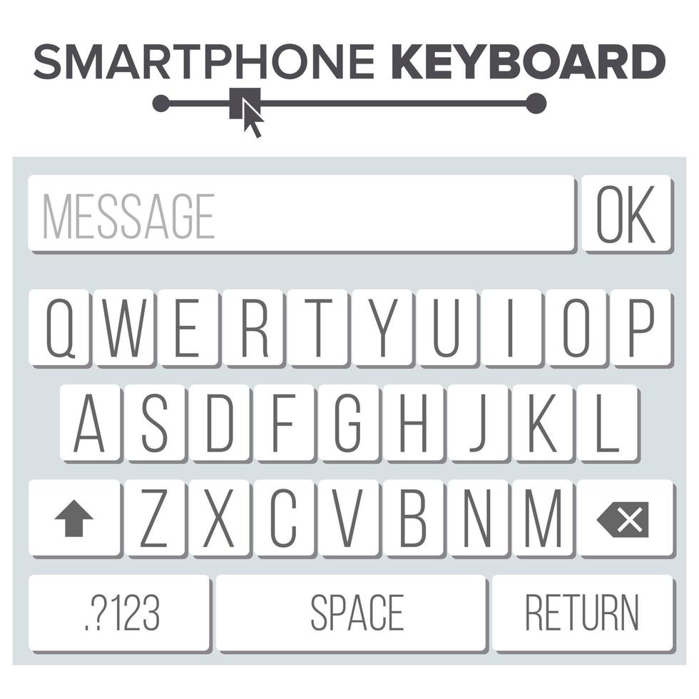 Smartphone Keyboard Vector. ABC Alphabet Buttons. For Mobile Device. Vector Flat Illustration