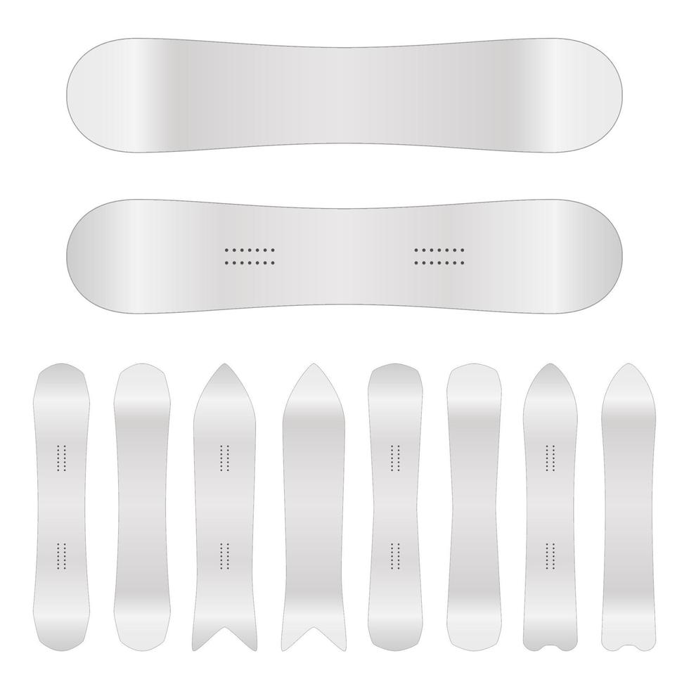 Snowboard Blank Vector. Empty Clean White Snowboards Template. Front, Back Sides. Isolated Illustration. Ski Resort Travel vector