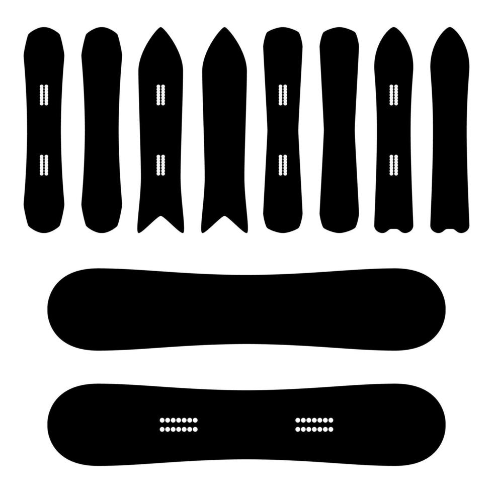 conjunto de iconos de snowboard vector. en blanco y negro. diferentes tipos. símbolos aislados de tablas de snowboard, signo. vector