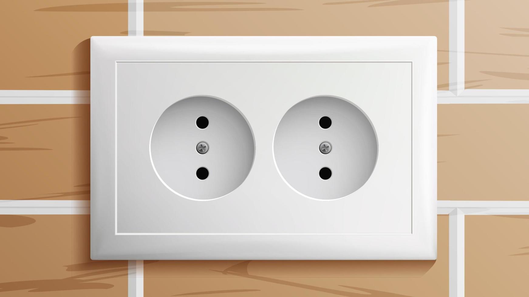 Socket Vector. Double Grounded Power Switch. Plastic Standard Panel. Brick Wall. Realistic Illustration vector