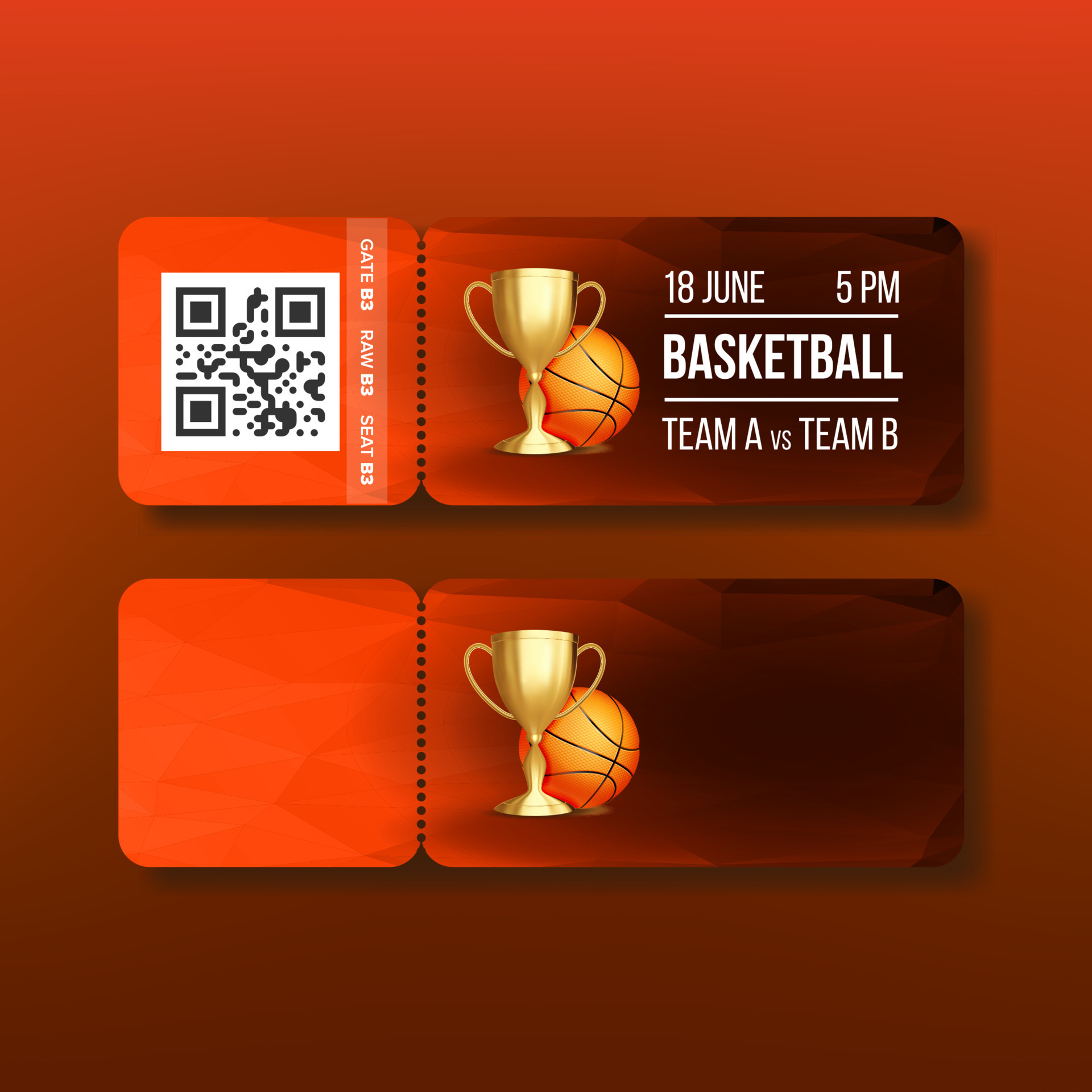 Ticket With Tearoff Coupon On Basketball Vector 17605855 Vector Art at