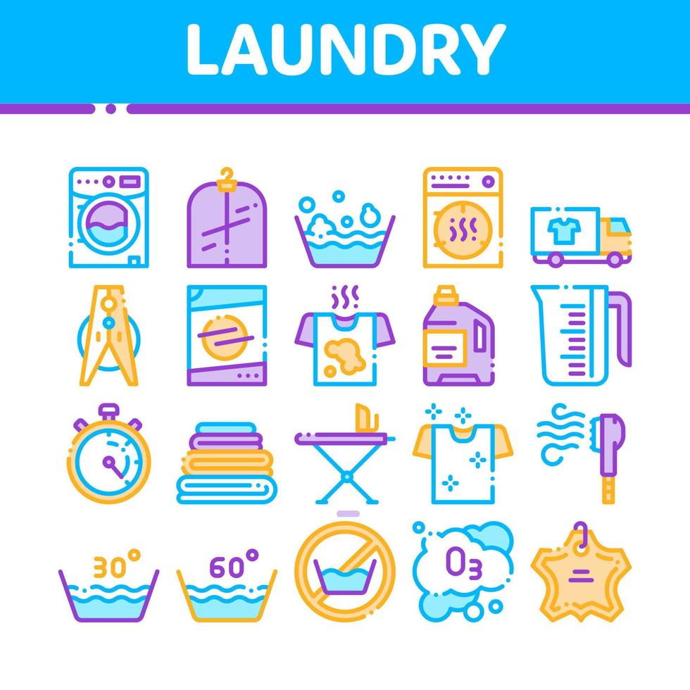 conjunto de iconos de línea delgada de vector de servicio de lavandería