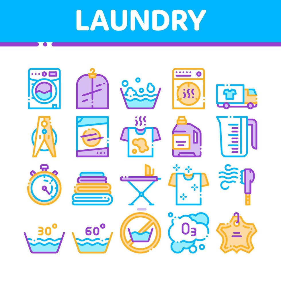 Laundry Service Vector Thin Line Icons Set