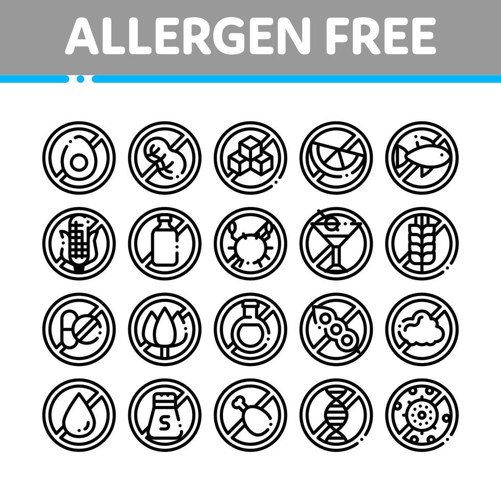 Allergen Free Products Vector Thin Line Icons Set