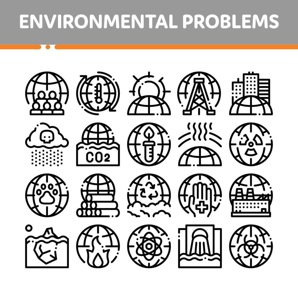 Environmental Problems Vector Thin Line Icons Set