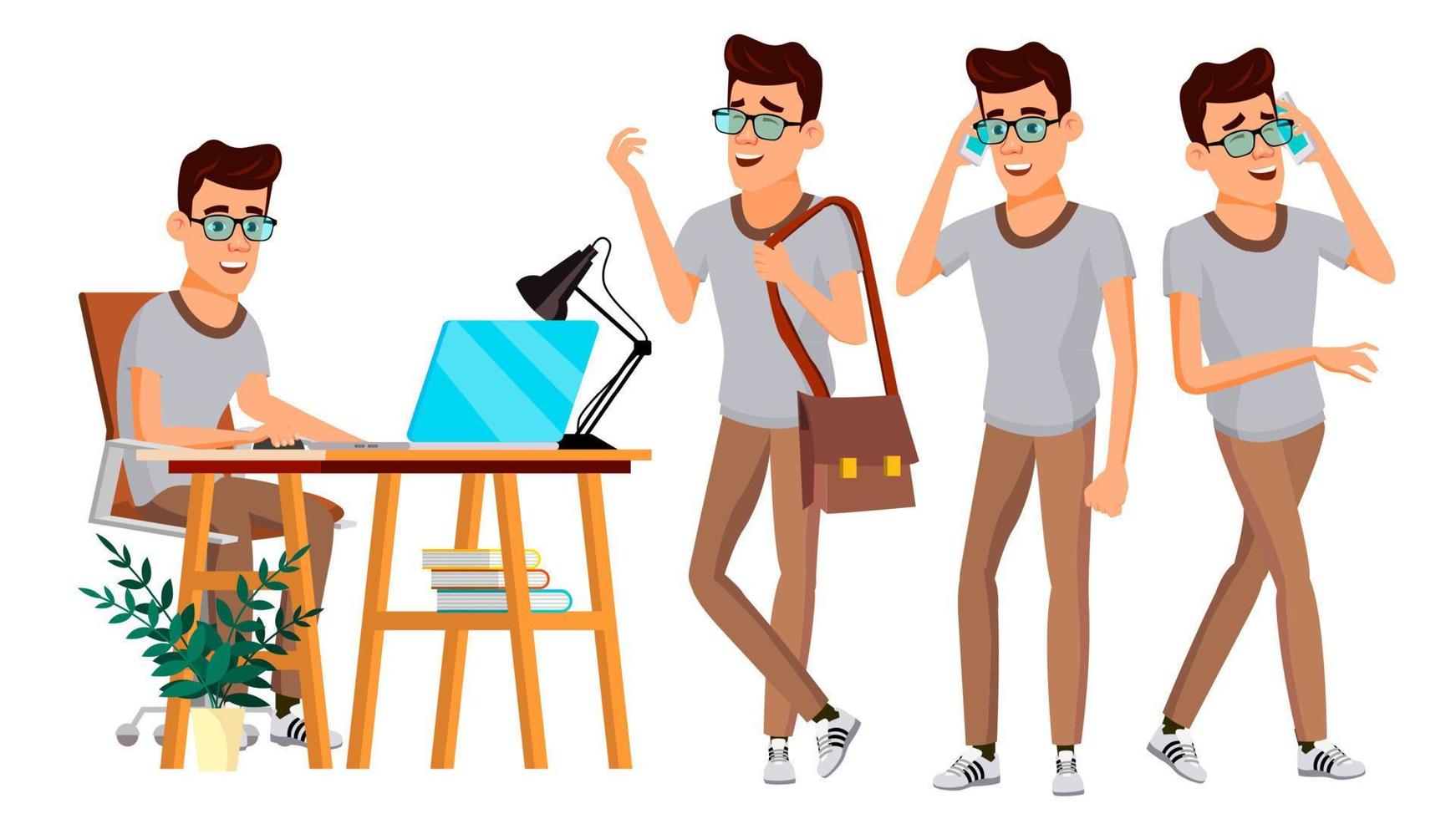 Office Worker Vector. Set. Businessman Worker. Happy Job. Partner, Clerk, Servant, Employee. Isolated Flat Cartoon Illustration vector